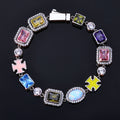 Wholesale Geometric Colorful Opal Zirconia Link Chain Bracelet, Chain 7in,8in,9in