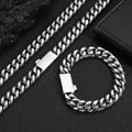 Wholesale Jewelry Set Cuban Link Chain Hip Hop 304 Stainless Steel Necklace with Spring Clasp Bracelet and Necklace, Chain 7in-30in,Waterproof