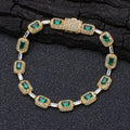 Jewelry wholesale Wholesale Jewelry Set Emerald Green Gemstone Cubic Zirconia Hip Hop Bracelet and Necklace, Chain 7in-24in,Waterproof