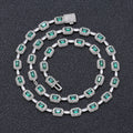 Wholesale Jewelry Set Emerald Green Gemstone Cubic Zirconia Hip Hop Bracelet and Necklace, Chain 7in-24in,Waterproof