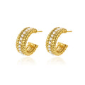 Jewelry wholesale Wholesale Pearl C Type Trendy 304 Stainless Steel Hoop Earrings-18K Gold Plated, Waterproof