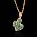 Wholesale Solid Cactus Cubic Zirconia Hip Hop Pendant Necklace, Chain 24in*3mm