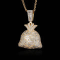 Wholesale Money Bag Cubic Zirconia Hip Hop Pendant Necklace, Chain 24in*3mm