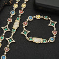 Jewelry wholesale Wholesale Colorful Cubic Zirconia Hip Hop Luxury Jewelry Set Link Chain Bracelet and Necklace, Chain 7in-24in
