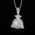Wholesale Money Bag Cubic Zirconia Hip Hop Pendant Necklace, Chain 24in*3mm