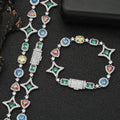 Jewelry wholesale Wholesale Colorful Cubic Zirconia Hip Hop Luxury Jewelry Set Link Chain Bracelet and Necklace, Chain 7in-24in