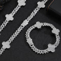 Jewelry wholesale Wholesale Four-Leaf Clover Cubic Zirconia Jewelry Set HipHop Cuban Bracelet and Necklace, Chain 7in-24in