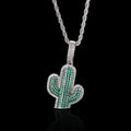 Wholesale Solid Cactus Cubic Zirconia Hip Hop Pendant Necklace, Chain 24in*3mm