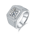 Jewelry wholesale Moissanite 3CT D/VVS1 Round-Cut Pavé Shoulder Solitaire Square-Top Men’s Ring – 18K White Gold Vermeil on 925 Silver,GRA Certified