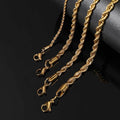 Jewelry wholesale Wholesale Twisted Chain Hip Hop 304 Stainless Steel Chain Necklace, 18K Gold-Plated , Chain 16in,18in,20in,22in,24in , Waterproof