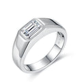 Jewelry wholesale Moissanite 1CT D/VVS1 Emerald-Cut Solitaire Men’s Ring – 18K White Gold Vermeil on 925 Silver, GRA Certified