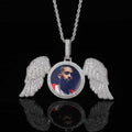 Wholesale hip-hop angel wings round photo pendant necklace,24in