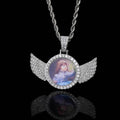 Wholesale Hip Hop Cubic Zircon Wings Round DIY Photo Pendant Necklace,Twist Chain 24in