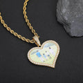 Wholesale Heart Shape Photo Case Pendant Cubic Zirconia Hip Hop Twist Necklace,Chain 24in