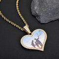 Wholesale Heart Shape Photo Case Pendant Cubic Zirconia Hip Hop Twist Necklace,Chain 24in