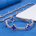 Wholesale Four-Leaf Clover Tennis Chain Cubic Zirconia Jewelry Set Hip Hop Bracelet and Necklace, Chain 7in-24in