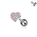Jewelry wholesale Wholesale G23 Titanium 18G Internally Thread CZ Heart Stud Ear Piercing