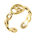 Wholesale Link Letters A-Z Minimalist 304 Stainless Steel Open Adjustable Ring – 18K Gold Plated, Waterproof