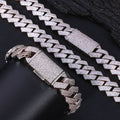Jewelry wholesale Wholesale 15mm Single Row Cuban Link Cubic Zirconia Jewelry Set HipHop Cuban Bracelet and Necklace, Chain 7in-24in