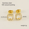 Wholesale Emerald Cut Halo Minimalist 304 Stainless Steel Stud Earrings - 18K Gold Plated, Waterproof