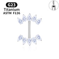 Wholesale G23 Titanium 14G Push-in CZ Double Crown Teardrop-Nipple Barbell