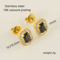Wholesale Emerald Cut Halo Minimalist 304 Stainless Steel Stud Earrings - 18K Gold Plated, Waterproof
