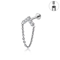Jewelry wholesale Wholesale G23 Titanium 16G Internally Thread CZ Chain Flat Back Labret Stud