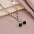 Jewelry wholesale Wholesale Black Cherry Pendant Trendy 304 Stainless Steel Oval Link Chain Necklace , Chain 17.52in + 1.97in, Waterproof