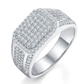 Jewelry wholesale Moissanite  D /VVS1  Iced-Out Rectangle Top Pavé Signet Men’s Ring – 18K White Gold Vermeil on 925 Silver，GRA Certified