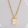 Wholesale Square Pearl Vintage 304 Stainless Steel Pendant Necklace – 18K Gold Plated, Chain 18.11in + 2.36in, Waterproof