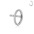 Jewelry wholesale Wholesale G23Titanium 16G Clicker Hoop CZ  Cross-Ear/Nose Ring