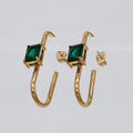 Wholesale U Shaped Green Cubic Zirconia Trendy 304 Stainless Steel Hoop Earrings-18K Gold Plated, Waterproof