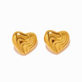 Jewelry wholesale Wholesale Heart-Shaped Stripes lovely 304 Stainless Steel Stud Earrings-18K Gold Plated, Waterproof