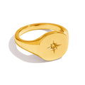 Jewelry wholesale Wholesale Starburst Minimalist 304 Stainless Steel Signet Ring – 18K Gold Plated, Waterproof