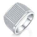 Jewelry wholesale Moissanite D/VVS1 Iced-Out Panel Pavé Wide Band Signet Men’s Ring – 18K White Gold Vermeil on 925 Silver, GRA Certified