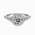 Jewelry wholesale Wholesale Moissanite 2CT D/VVS1 Round Cut Four-Prong Pavé Shoulder Engagement Ring – 18K White Gold Vermeil on 925 Silver, GRA Certified