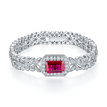Jewelry wholesale Lab Ruby Statement Bracelet – 5.6CT Emerald Cut, 18K on S925 Silver