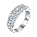 Jewelry wholesale Triple Row Moissanite Band Ring – Pavé Setting, Platinum on S925 Silver