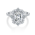 Jewelry wholesale Wholesale Moissanite D/VVS1 Radiant Cut Four-Prong Halo Engagement Ring with Pavé Shoulders – 18K White Gold Vermeil on 925 Silver, GRA Certified