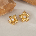 Wholesale Flower Pearl Trendy 304 Stainless Steel Stud Earrings-18K Gold Plated, Waterproof