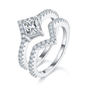 Jewelry wholesale 1.0 ct D/VVS1 Moissanite Bridal Ring Set — Princess-Cut Center Stone with Matching Band, 18 K White-Gold Vermeil on Solid 925 Silver