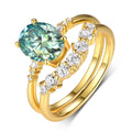 Jewelry wholesale Oval Green Moissanite Ring Set – D Color VVS, 18K Gold on S925 Silver