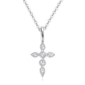 Jewelry wholesale D/VVS1 Moissanite Cross Necklace — Pear & Round Cluster, Milgrain Bezel, 18 K Yellow or White-Gold Vermeil (2.5 µm) on 925 Silver, 40 + 5 cm Chain