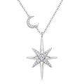 Jewelry wholesale D/VVS1 Moissanite Star-and-Moon Necklace — Eight-Point Pavé North Star & Crescent Charm, 18 K Yellow or White-Gold Vermeil on 925 Silver, 40 + 5 cm