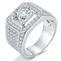 Jewelry wholesale Moissanite 1CT/2CT/3CT/5CT D/VVS1 Round-Cut Pavé Shoulder Solitaire Square-Top Men’s Ring – 18K White Gold Vermeil on 925 Silver, GRA Certified