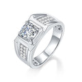 Jewelry wholesale Moissanite 1CT D/VVS1 Round-Cut Pavé Shoulder Solitaire Square-Top Men’s Ring – 18K White Gold Vermeil on 925 Silver, GRA Certified