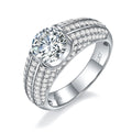 Jewelry wholesale Moissanite 1CT/2CT D/VVS1 Round-Cut Pavé Shoulder Solitaire Square-Top Men’s Ring – 18K White Gold Vermeil on 925 Silver, GRA Certified