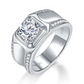 Jewelry wholesale Moissanite 1CT/2CT D/VVS1 Round-Cut Pavé Shoulder Solitaire Square-Top Men’s Ring – 18K White Gold Vermeil on 925 Silver, GRA Certified