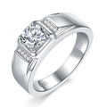 Jewelry wholesale Moissanite 1CT D/VVS1 Round-Cut Pavé Shoulder Solitaire Men’s Ring – 18K White Gold Vermeil on 925 Silver, GRA Certified