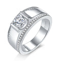Jewelry wholesale Moissanite 1CT/2CT D/VVS1 Round-Cut Pavé Shoulder Solitaire Square-Top Men’s Ring – 18K White Gold Vermeil on 925 Silver, GRA Certified